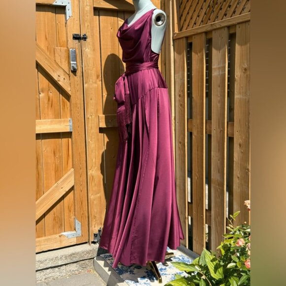 🆕 BRONX & BANCO 🧿 NWOT Leo Burgundy Silk-Blend Maxi Dress Gown, Sz L US 8 - Picture 5 of 15
